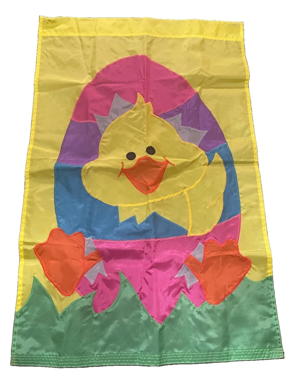 Vintage Easter Chick Egg Applique House Flag 41” Patchwork Spring Garden Banner